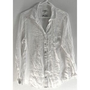 Malvin‎ Germany I Love Linen Tunic Top White Long Sleeve Blouse Button Front XL